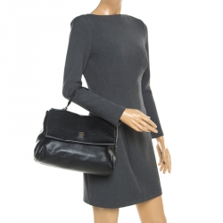 Carolina Herrera Black Leather Minuetto Flap Top Handle Bag