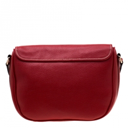 Pre Owned Carolina Herrera Red Leather Flap Crossbody Bag