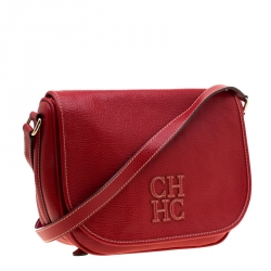 Pre Owned Carolina Herrera Red Leather Flap Crossbody Bag