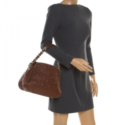 Pre Owned Carolina Herrera Brown Leather Shoulder Bag