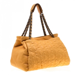 Pre Owned Carolina Herrera Yellow Monogram Leather Chain Tote