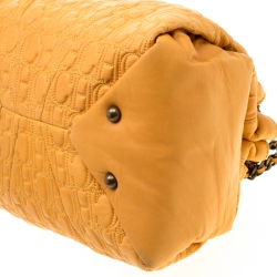 Pre Owned Carolina Herrera Yellow Monogram Leather Chain Tote