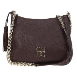 Pre Owned Carolina Herrera Brown Pebbled Leather Maria Bag