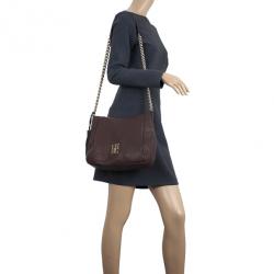 Pre Owned Carolina Herrera Brown Pebbled Leather Maria Bag