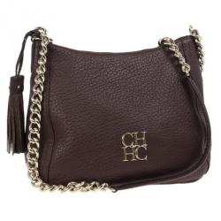 Pre Owned Carolina Herrera Brown Pebbled Leather Maria Bag