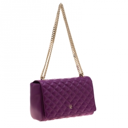 Pre Owned Carolina Herrera Purple Quilted Flap Bag