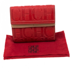 Pre Owned Carolina Herrera Red Monogram Leather Wallet
