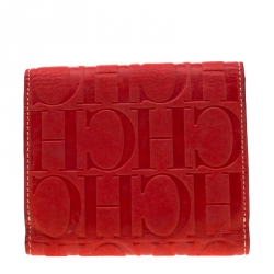 Pre Owned Carolina Herrera Red Monogram Leather Wallet