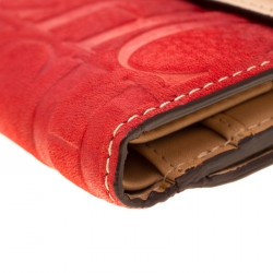 Pre Owned Carolina Herrera Red Monogram Leather Wallet