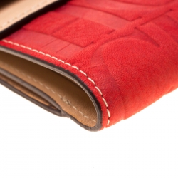 Pre Owned Carolina Herrera Red Monogram Leather Wallet