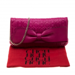 Pre Owned Carolina Herrera Hot Pink Monogram Leather Audrey Shoulder Bag