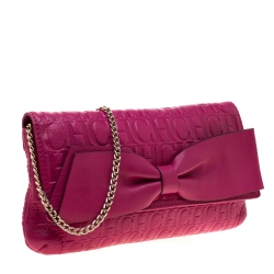 Pre Owned Carolina Herrera Hot Pink Monogram Leather Audrey Shoulder Bag