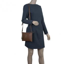 Pre Owned Carolina Herrera Brown Leather Logo CH Crossbody Bag