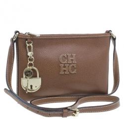 Pre Owned Carolina Herrera Brown Leather Logo CH Crossbody Bag