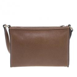 Pre Owned Carolina Herrera Brown Leather Logo CH Crossbody Bag