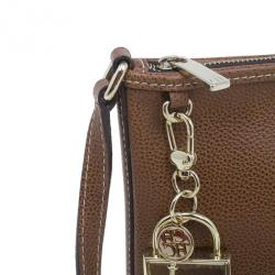 Pre Owned Carolina Herrera Brown Leather Logo CH Crossbody Bag