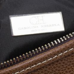 Pre Owned Carolina Herrera Brown Leather Logo CH Crossbody Bag