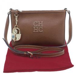 Pre Owned Carolina Herrera Brown Leather Logo CH Crossbody Bag