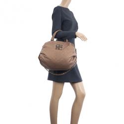 Pre Owned Carolina Herrera Brown Quilted Convertible Tote 