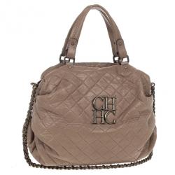 Pre Owned Carolina Herrera Brown Quilted Convertible Tote 