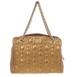 Pre Owned Carolina Herrera Monogram Embossed Chain Handle Tote