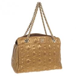 Pre Owned Carolina Herrera Monogram Embossed Chain Handle Tote