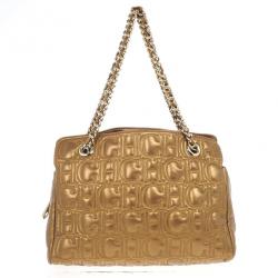 Pre Owned Carolina Herrera Monogram Embossed Chain Handle Tote