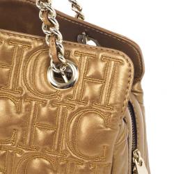 Pre Owned Carolina Herrera Monogram Embossed Chain Handle Tote