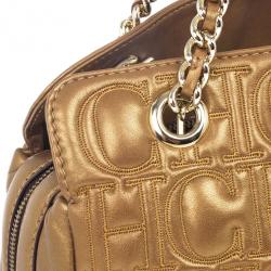 Pre Owned Carolina Herrera Monogram Embossed Chain Handle Tote