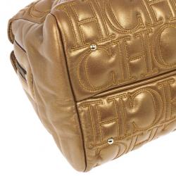 Pre Owned Carolina Herrera Monogram Embossed Chain Handle Tote