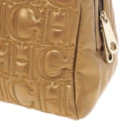 Pre Owned Carolina Herrera Monogram Embossed Chain Handle Tote