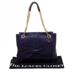 Pre Owned Carolina Herrera Purple Monogram Leather Audrey Shoulder Bag