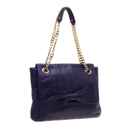 Pre Owned Carolina Herrera Purple Monogram Leather Audrey Shoulder Bag