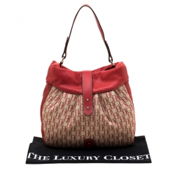 Pre Owned Carolina Herrera Red Canvas and Leather Monogram Hobo