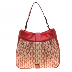 Pre Owned Carolina Herrera Red Canvas and Leather Monogram Hobo