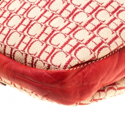 Pre Owned Carolina Herrera Red Canvas and Leather Monogram Hobo