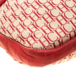 Pre Owned Carolina Herrera Red Canvas and Leather Monogram Hobo
