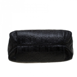 Pre Owned Carolina Herrera Black Monogram Embossed Leather Satchel