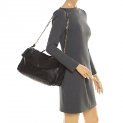 Pre Owned Carolina Herrera Black Monogram Embossed Leather Satchel
