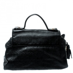 Pre Owned Carolina Herrera Black Monogram Embossed Leather Satchel