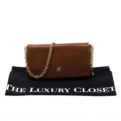 Pre Owned Carolina Herrera Tan Leather Chain Flap Shoulder Bag