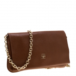 Pre Owned Carolina Herrera Tan Leather Chain Flap Shoulder Bag
