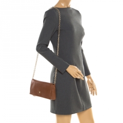 Pre Owned Carolina Herrera Tan Leather Chain Flap Shoulder Bag