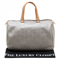 Carolina Herrera Metallic Grey Leather Large Andy Boston Bag