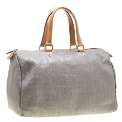 Carolina Herrera Metallic Grey Leather Large Andy Boston Bag