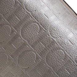 Carolina Herrera Metallic Grey Leather Large Andy Boston Bag