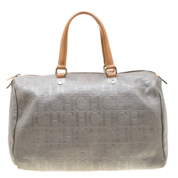 CH CAROLINA HERRERA Linen Embossed Boston Bag - More Than You Can Imagine