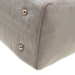 Carolina Herrera Metallic Grey Leather Large Andy Boston Bag