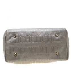 Carolina Herrera Metallic Grey Leather Large Andy Boston Bag