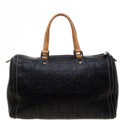 Pre Owned Carolina Herrera Black Leather Large Andy Boston Bag